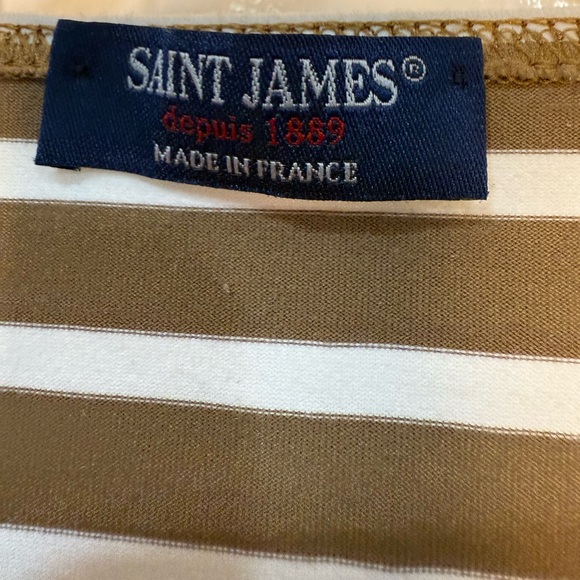 Saint James Tan and White Boxy 3/4 Sleeve Blouse - US 14 - Picture 8 of 8